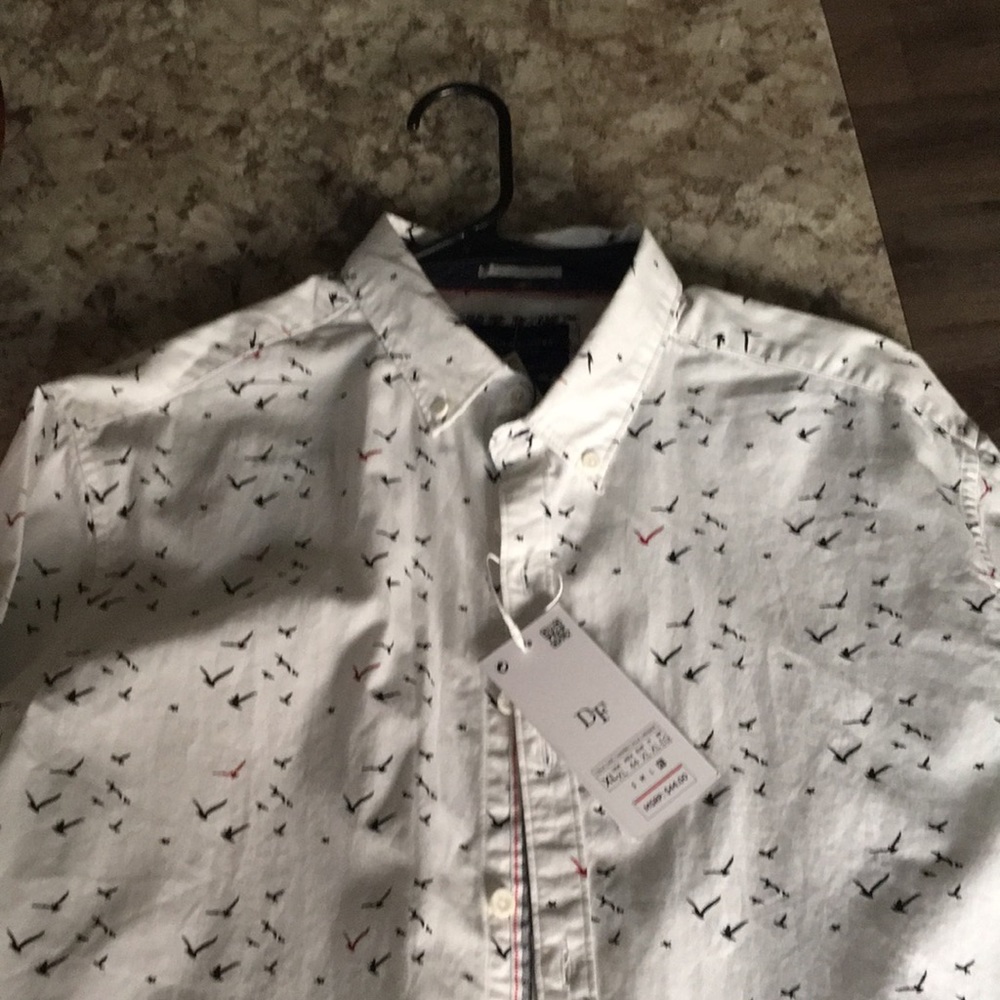 White collared shirts with black birds NWT
